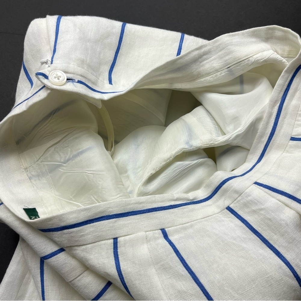 Lauren Ralph Lauren Linen Lined White Blue Striped Womens 8 Wide Leg Pant FLAWED - Picture 13 of 15